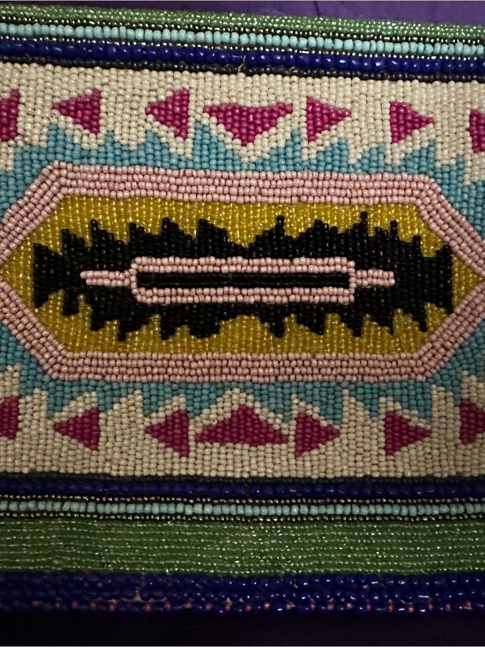 Hand-Beaded Tribal Pattern Clutch in Pink, Teal & Gold